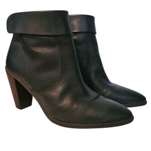 Lucky Brand Nycott Black Leather Heeled Back Zip Ankle Boots Booties 10 Casual